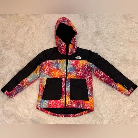 THE NORTH FACE TEEN HOODED Insulated Winter Rainbow Parka Ski Jacket Sz 12 - Picture 3 of 7